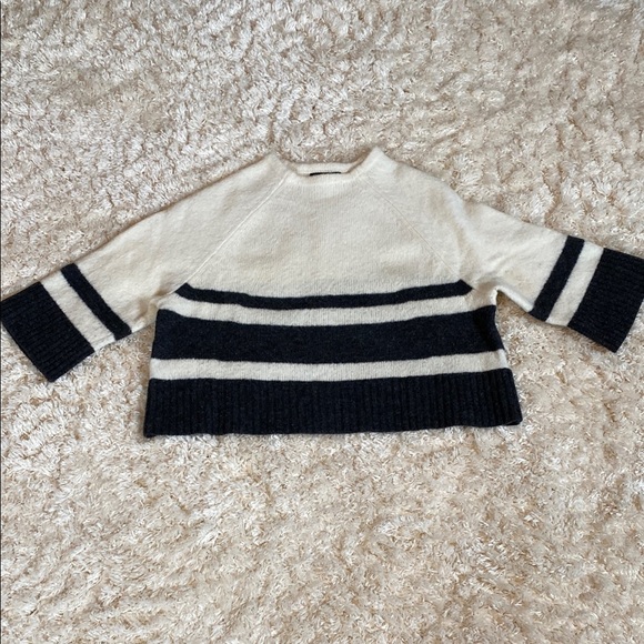 Banana Republic Cream and Dark Gray Crew Neck Sweater with Color-Blocked Design - Picture 2 of 7